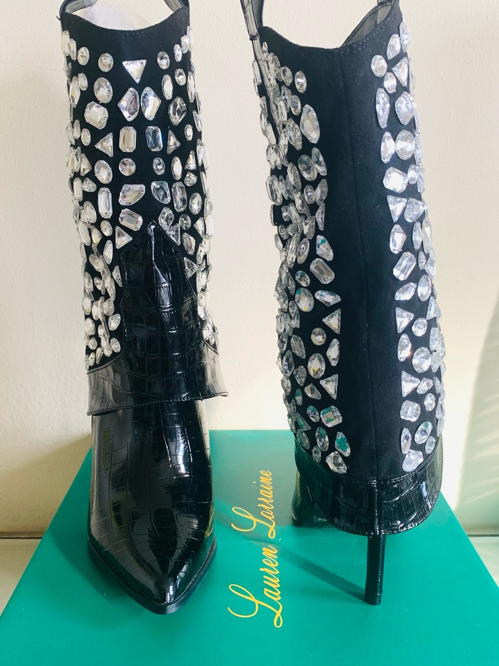 LAUREN LORRAINE Metallic, Mirrored Stiletto Boot-Sz. 11,7.5, 8.5-Black NIB READ! - Picture 3 of 3